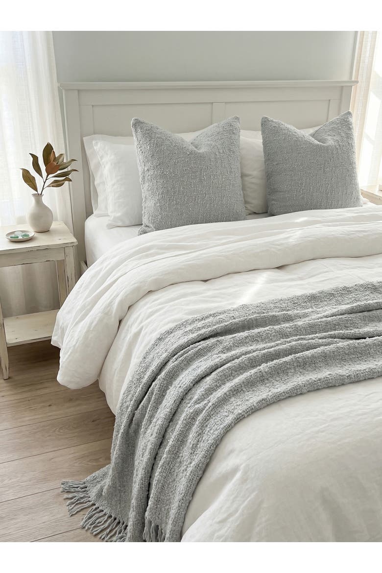 Cozy Cotton Boucle Pillow with Down Insert, Alternate, color, Cloud Grey