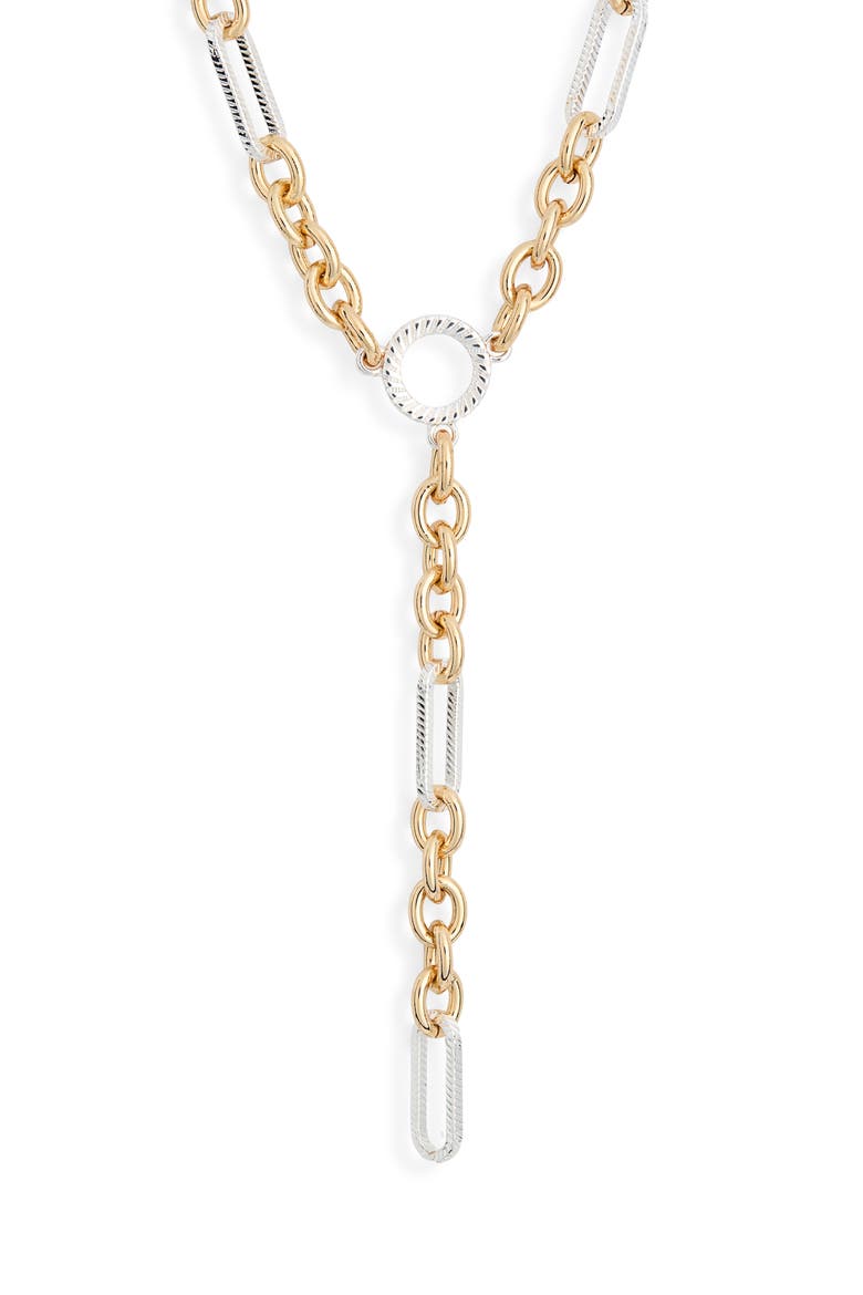 Bar & Link Chain Y-Necklace, Main, color, GOLD- SILVER