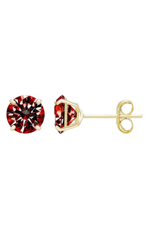 14K Yellow Gold Round Cubic Zirconia Birthstone Stud Earrings