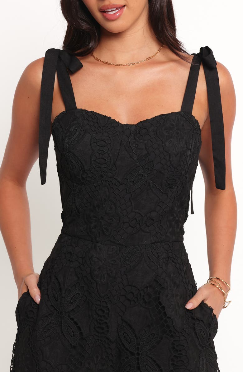 Petal & Pup Raya Tie Strap Lace Jumpsuit, Alternate, color, Black