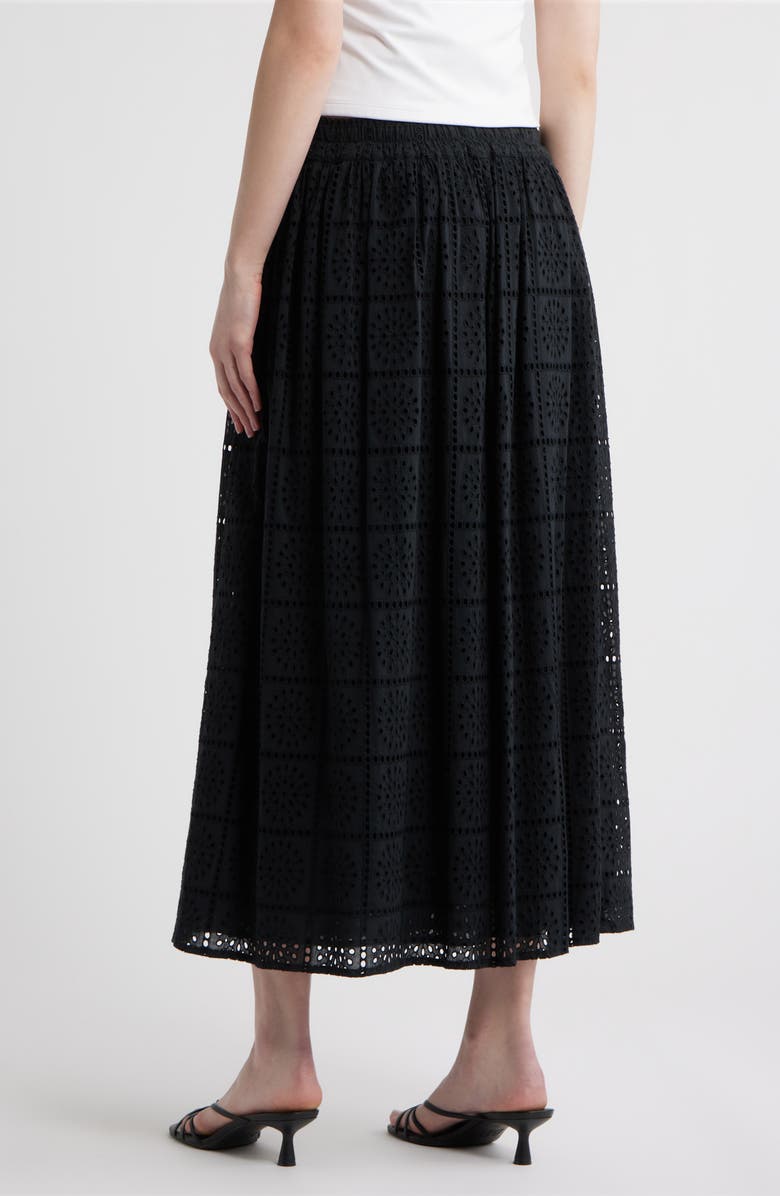 Rails Dax Cotton Eyelet Midi Skirt, Alternate, color, Black Grid Embroidery