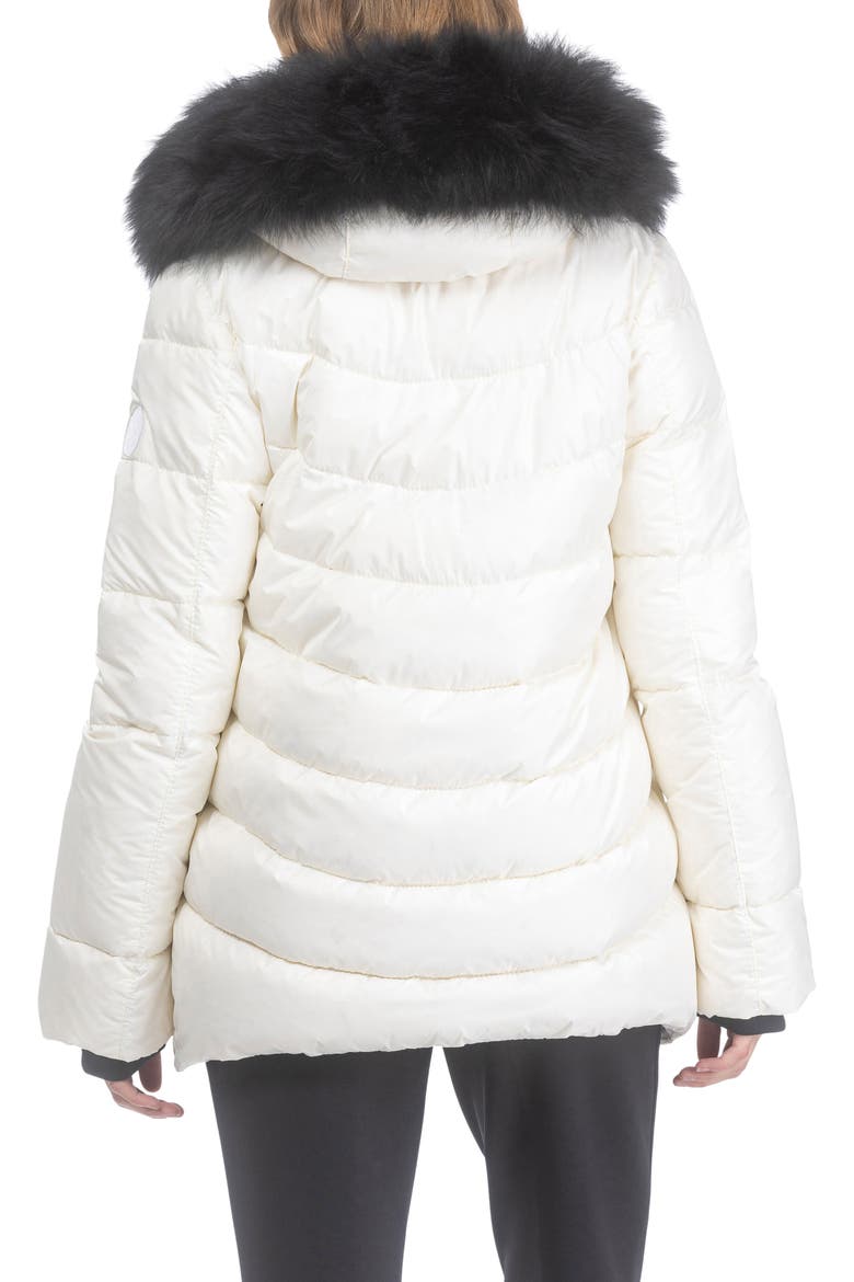 Apres-Ski Mid Jacket With Detachable Genuine Shearling Hood Trim, Alternate, color, IVORY/BLACK