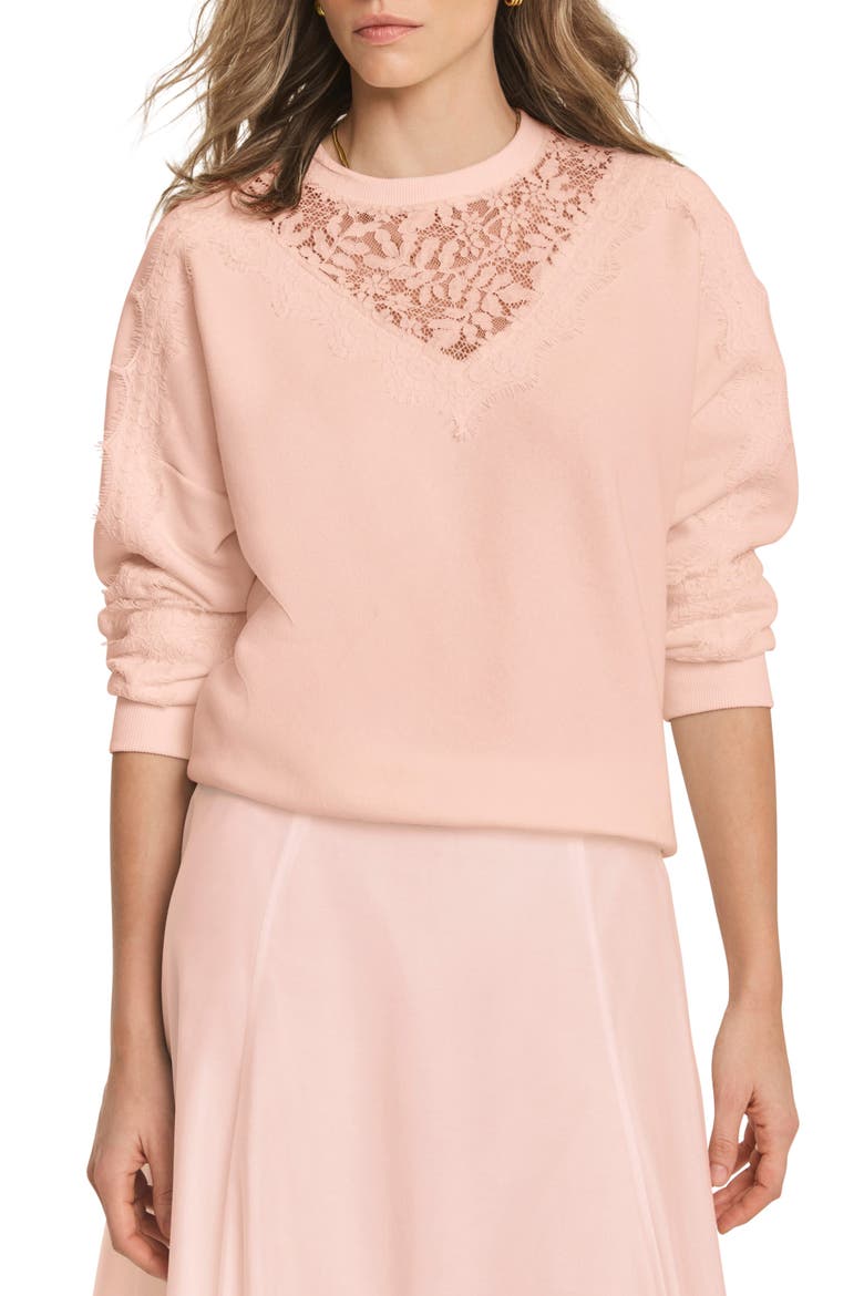 Lace Detail Crew Neck Sweatshirt, Alternate, color, Light Pink