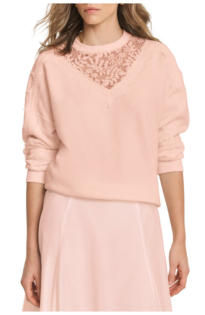 MINT VELVET Lace Detail Crew Neck Sweatshirt, Alternate, color, Light Pink