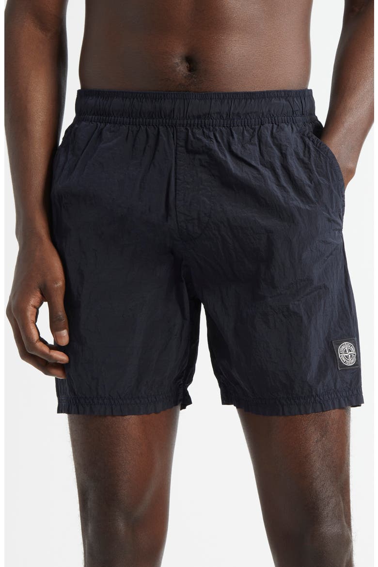 Compass Logo Patch Swim Trunks, Main, color, NAVY BLUE
