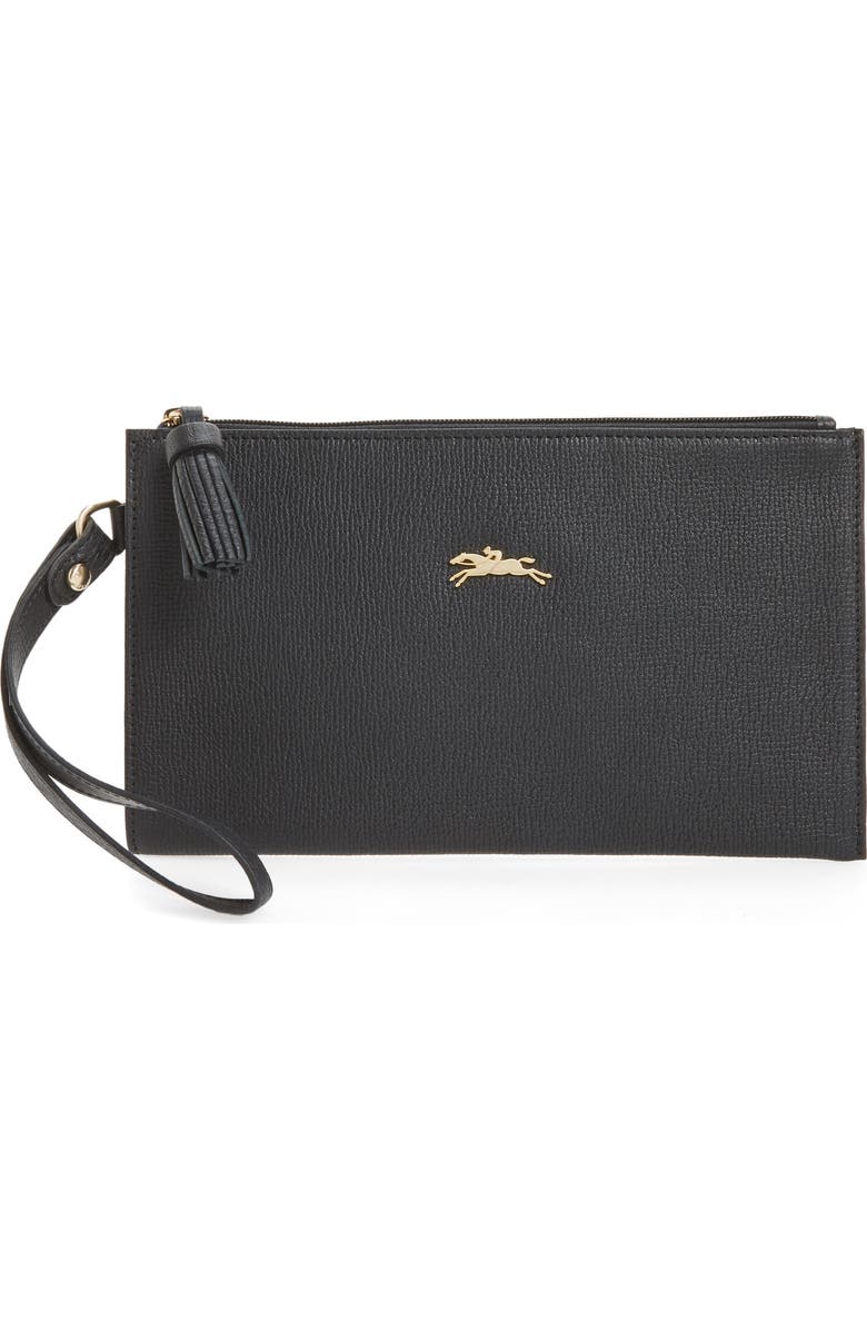 Longchamp Pénélope Textured Leather Clutch, Main, color, Black