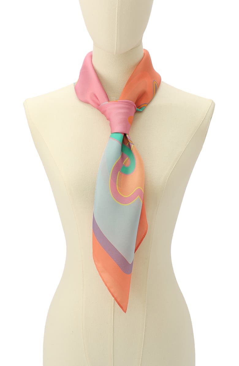 Kurt Geiger London Script Print Square Silk Scarf, Alternate, color, Coral Glow