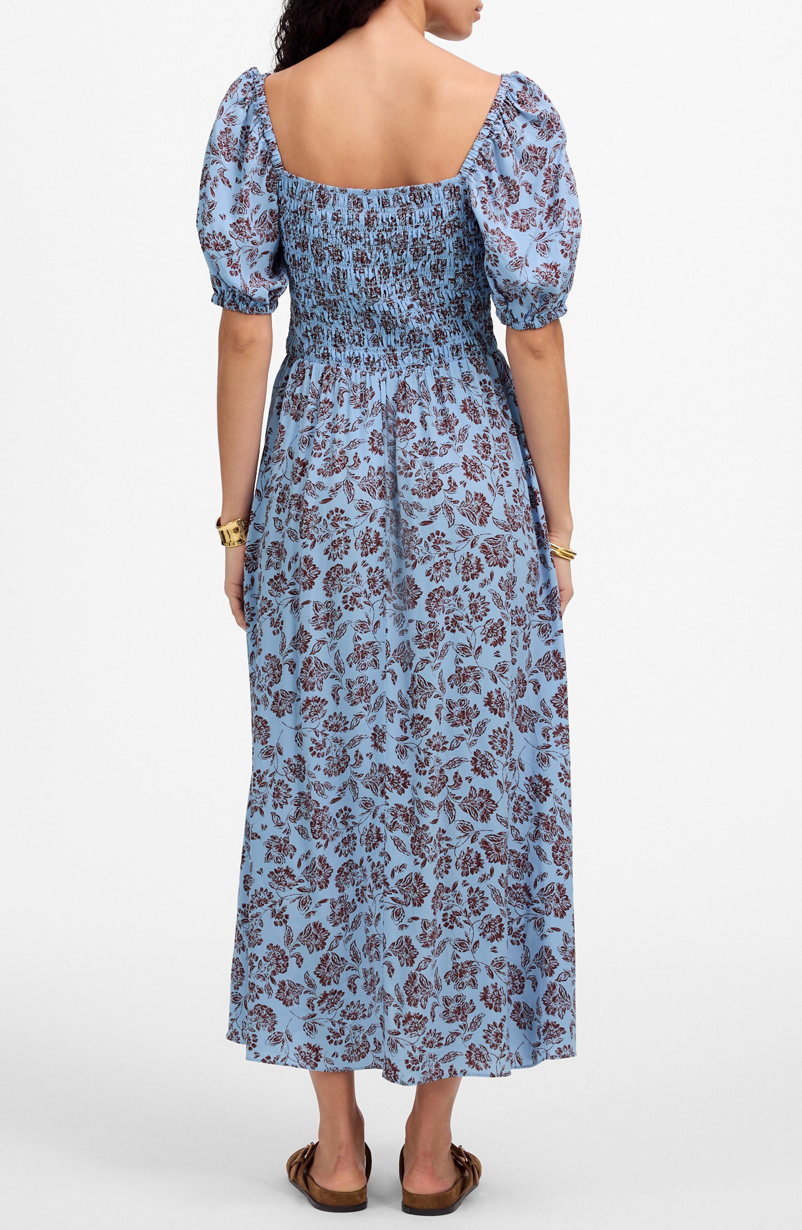 madewell pintucked puff sleeve midi dress in floral Floral Smocked Puff Sleeve Dress (Women)