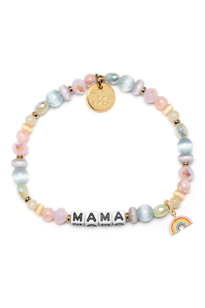 Mama Beaded Stretch Bracelet, Main, color, WHITE