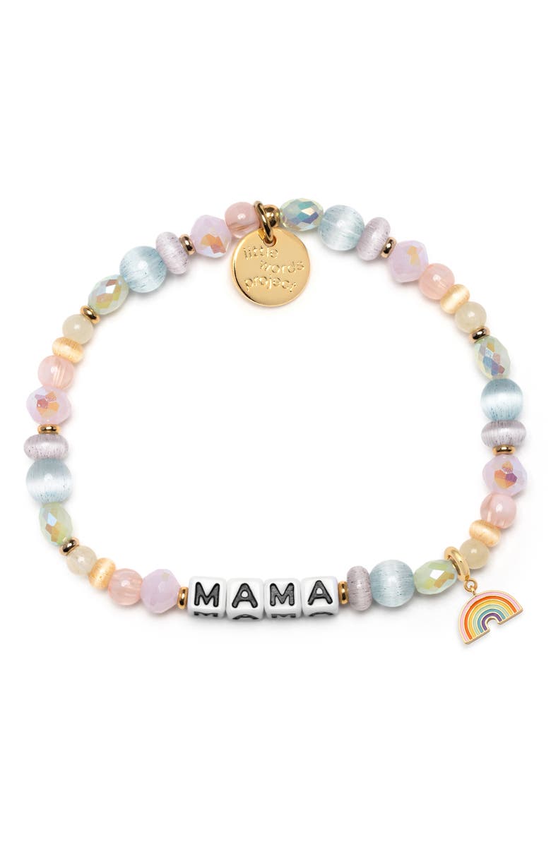 Little Words Project Mama Beaded Stretch Bracelet, Main, color, White