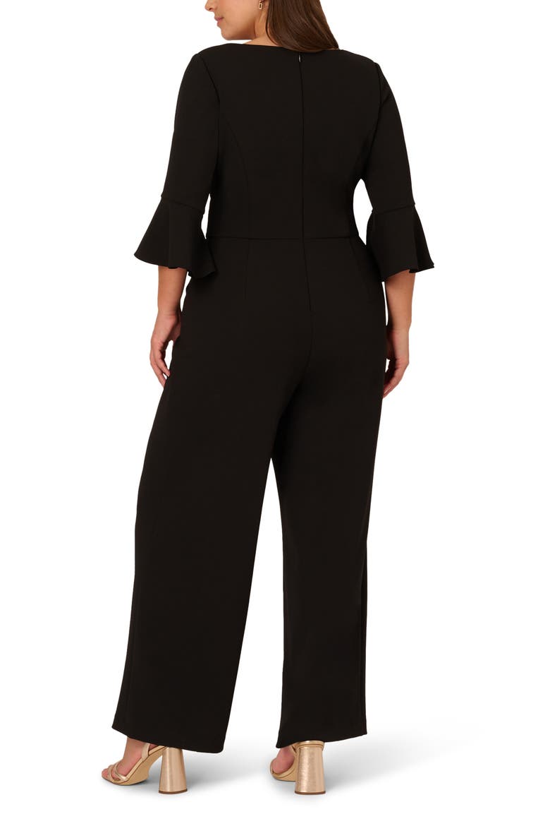 Tie Front Wide Leg Crepe Jumpsuit, Alternate, color, BLACK