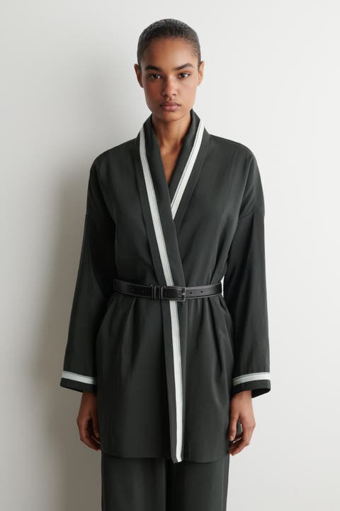 Contrast-piped Robe-style Blouse