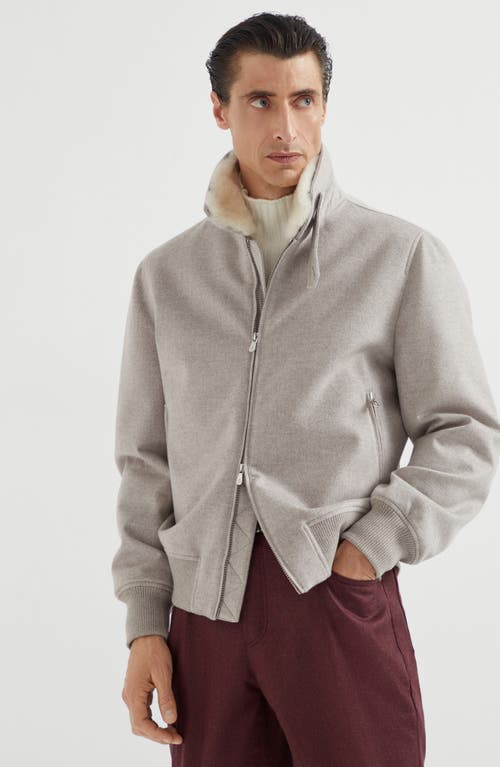 Brunello Cucinelli Cashmere Beaver Bomber Jacket In Gray