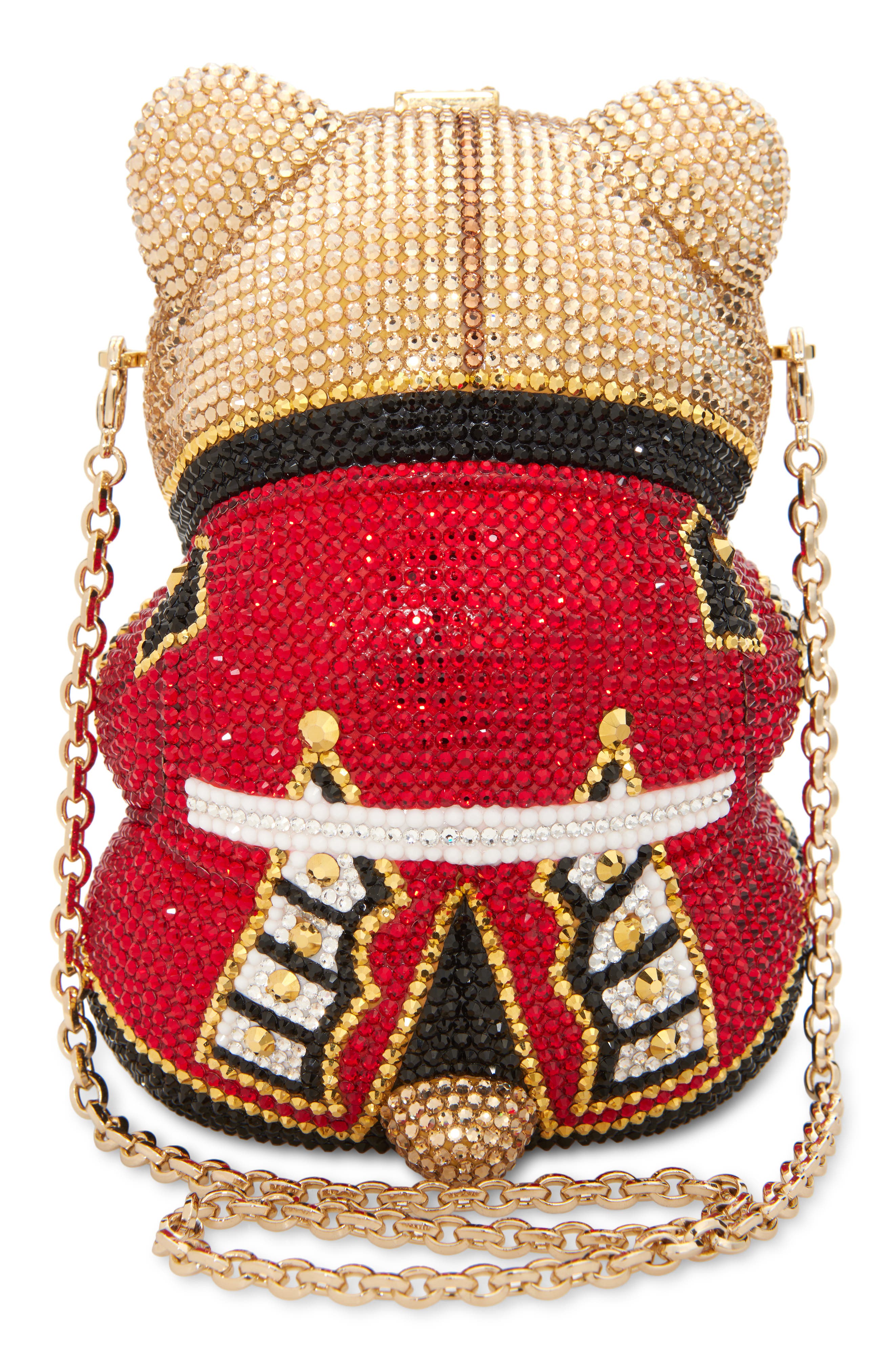 JUDITH LEIBER COUTURE Teddy Bear Albert Crystal Embellished Novelty Clutch, Alternate, color, Champagne Prosecco Multi