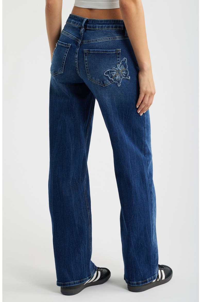 Brittany Butterfly Pocket Low Rise Wide Leg Jeans, Alternate, color, DARK BLUE