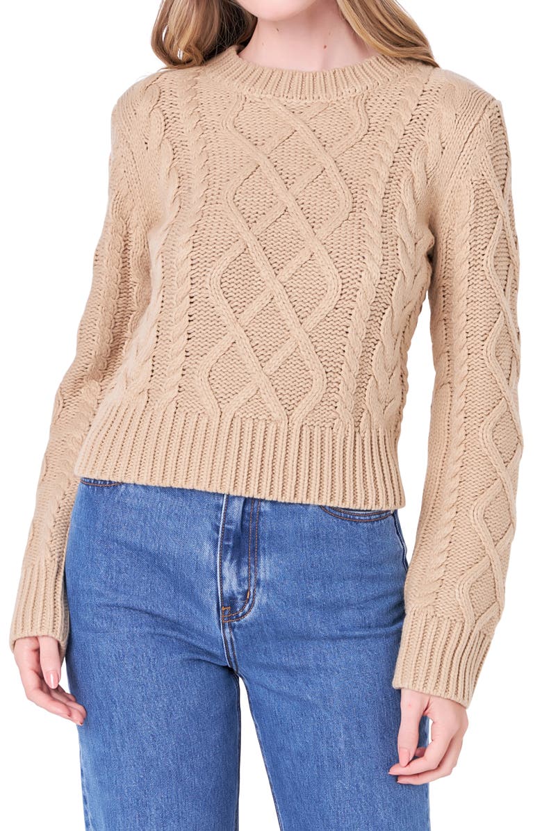 English Factory Crop Cable Stitch Sweater, Alternate, color, 