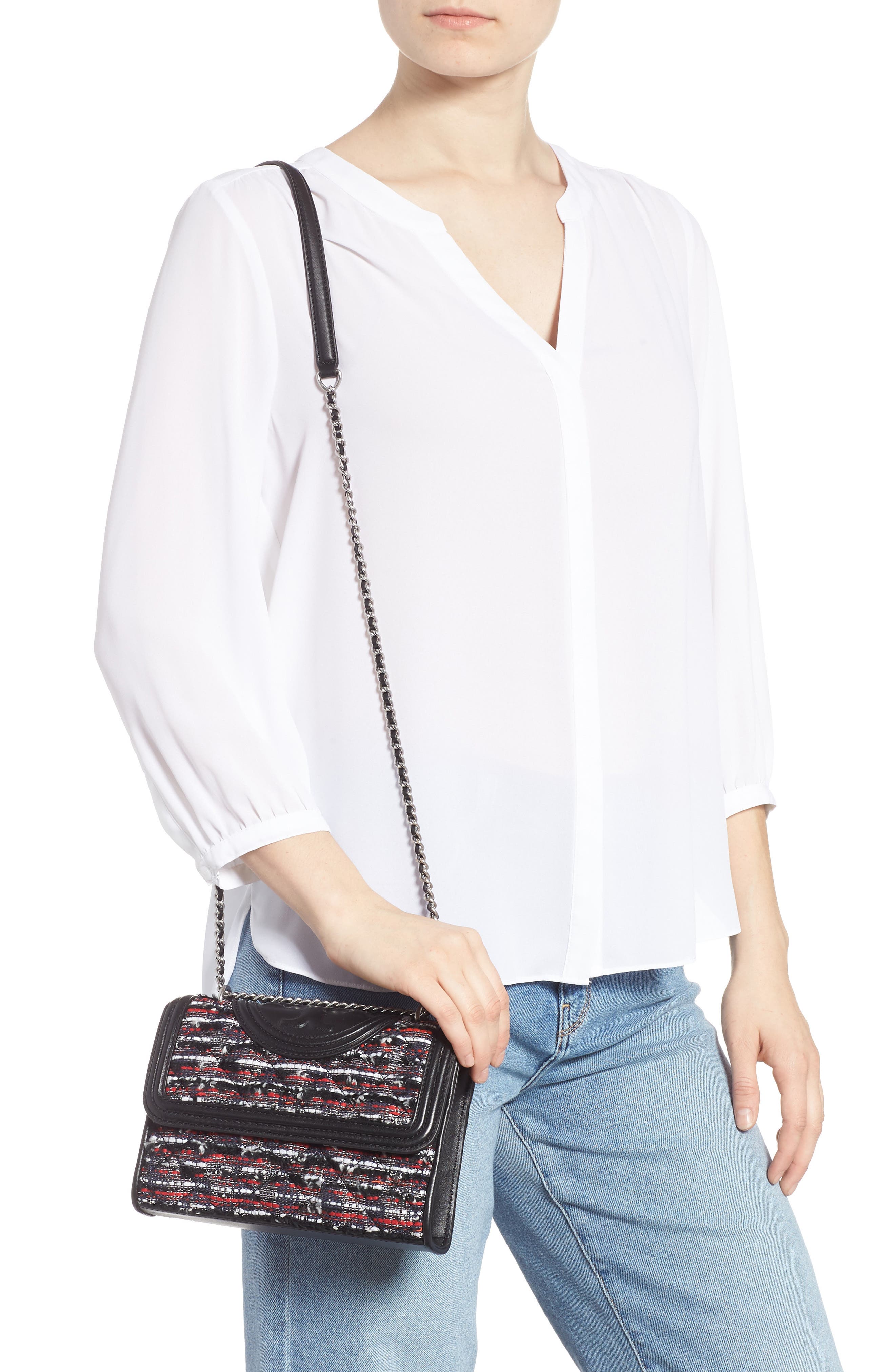 Tory Burch Small Fleming Tweed Convertible Shoulder Bag, Alternate, color, 