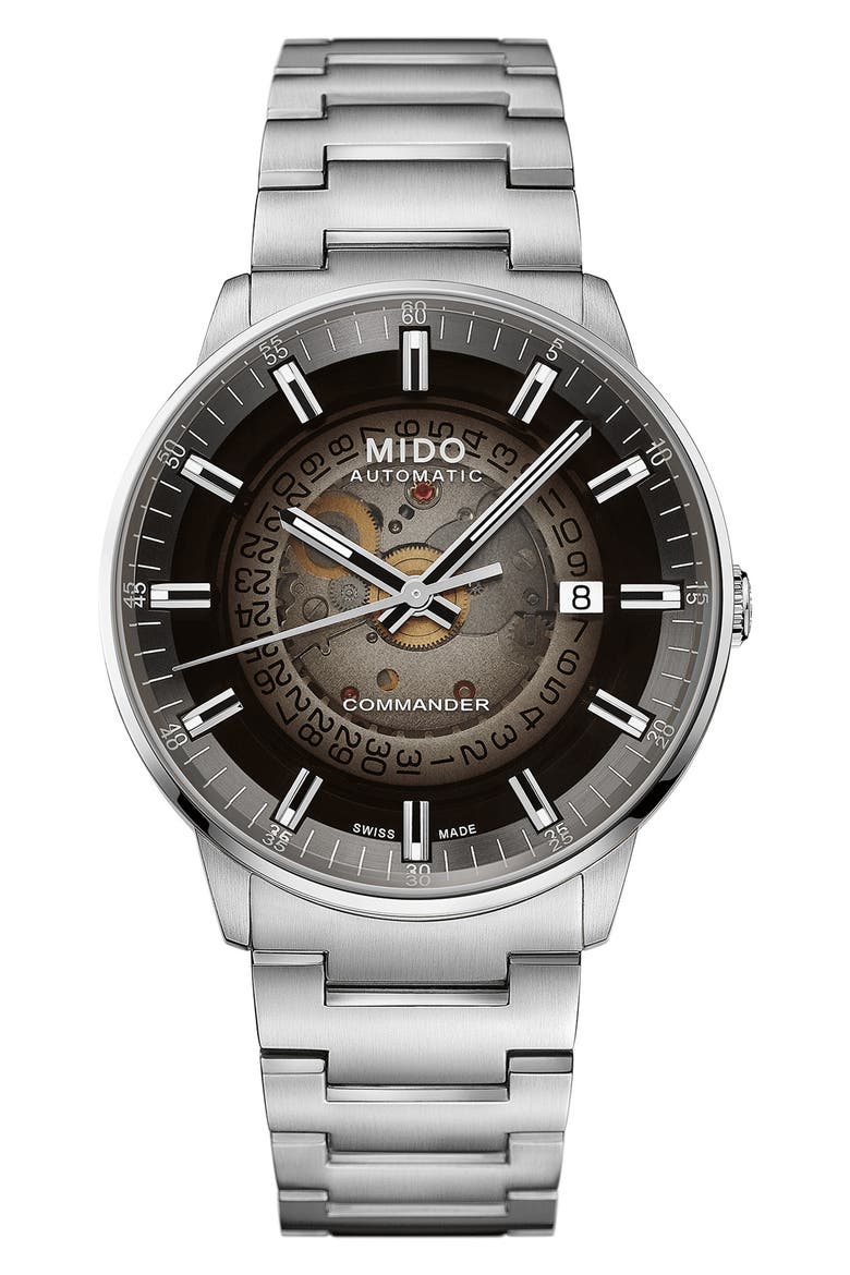 Commander Gradient Skeletal Automatic Bracelet Watch, 40mm, Main, color, SILVER/ BLACK