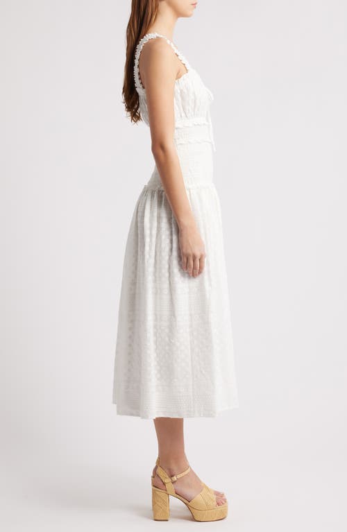 Moon River Embroidered Smocked Cotton Midi Dress In White
