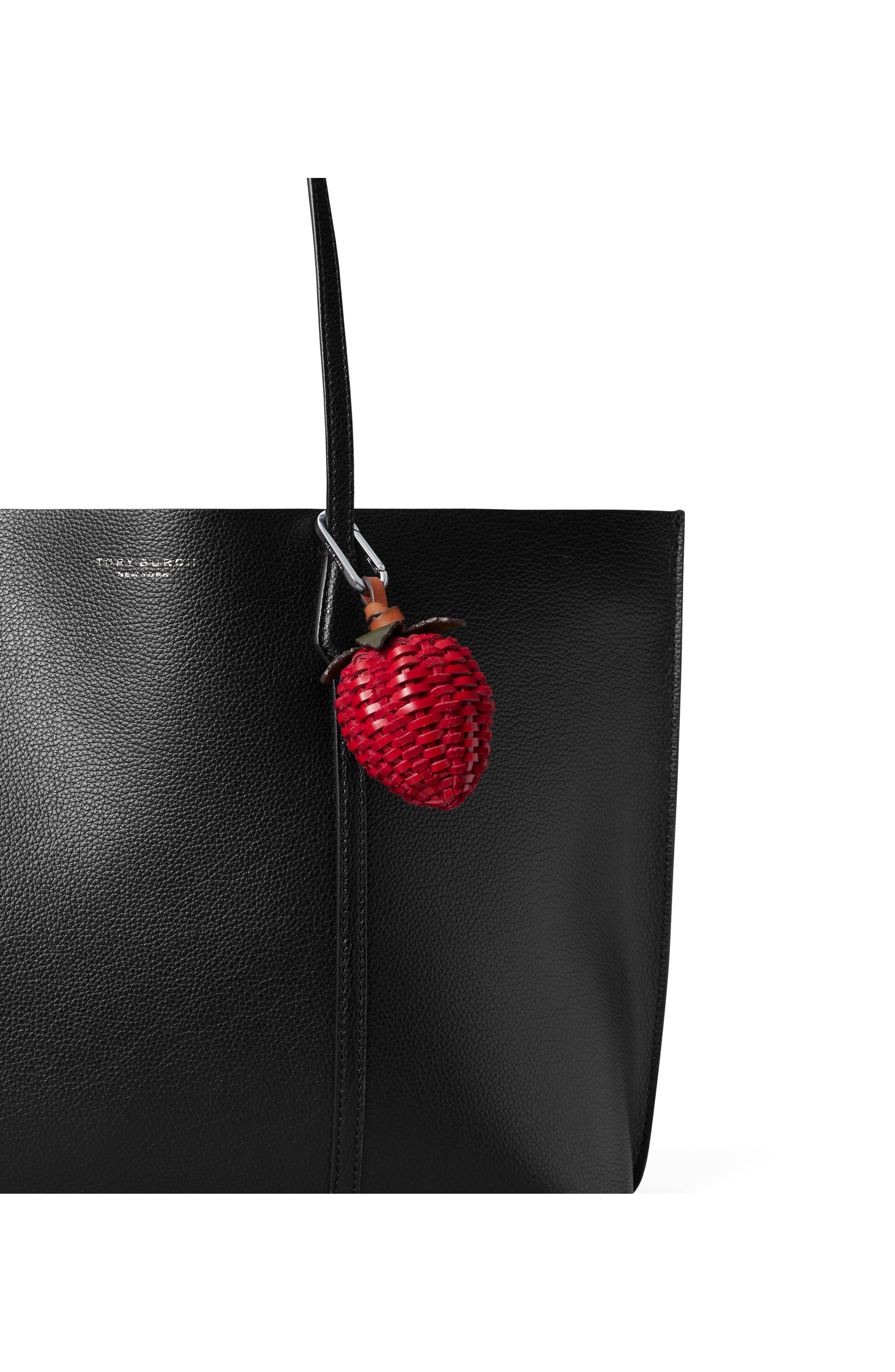 Strawberry Woven Leather Bag Charm, Alternate, color, RED