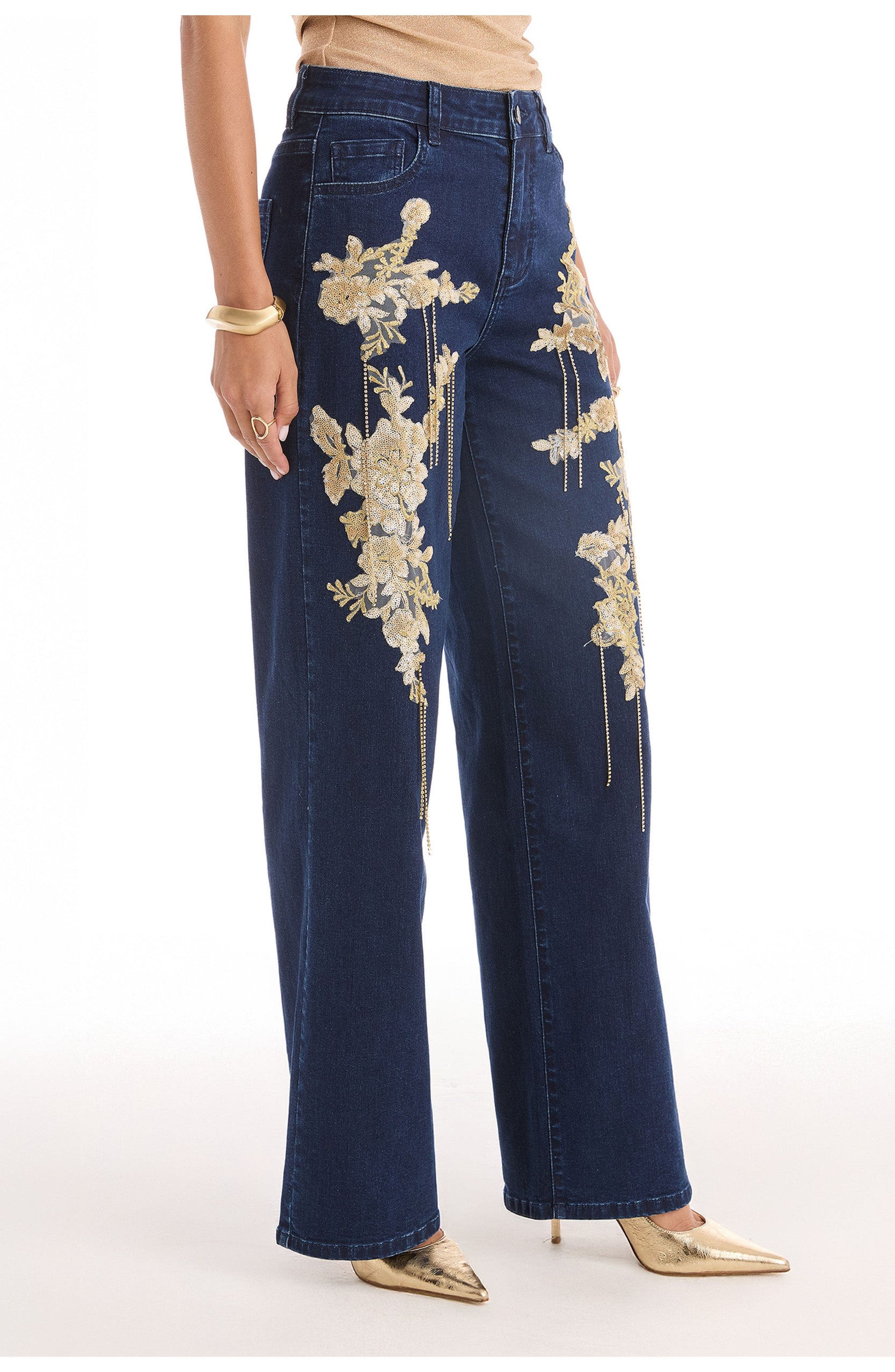 The Noli Shop Rocco Gold Embellished Jean (Women) | Nordstrom