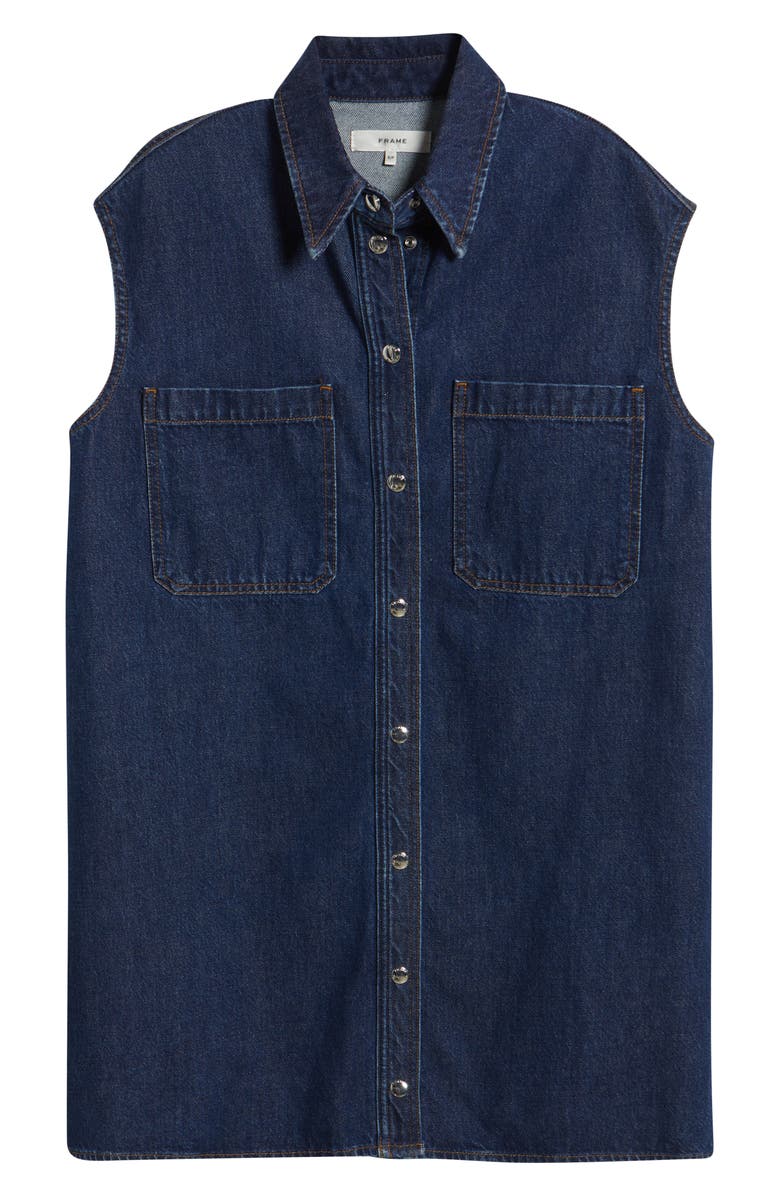 FRAME The Sleeveless Denim Mini Shirtdress, Alternate, color, Fault
