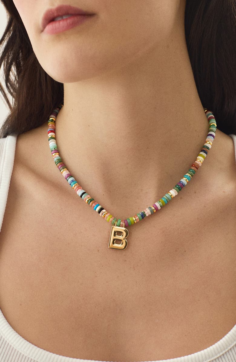 BaubleBar Marcella Initial Necklace, Alternate, color, Gold - B