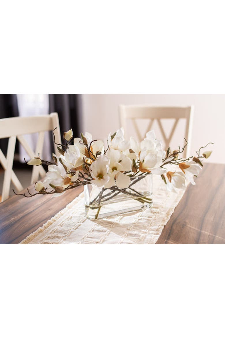 White Magnolia Blossom Branch Centerpiece Water Illusion Arrangement in Oval Pocket Vase, Alternate, color, White