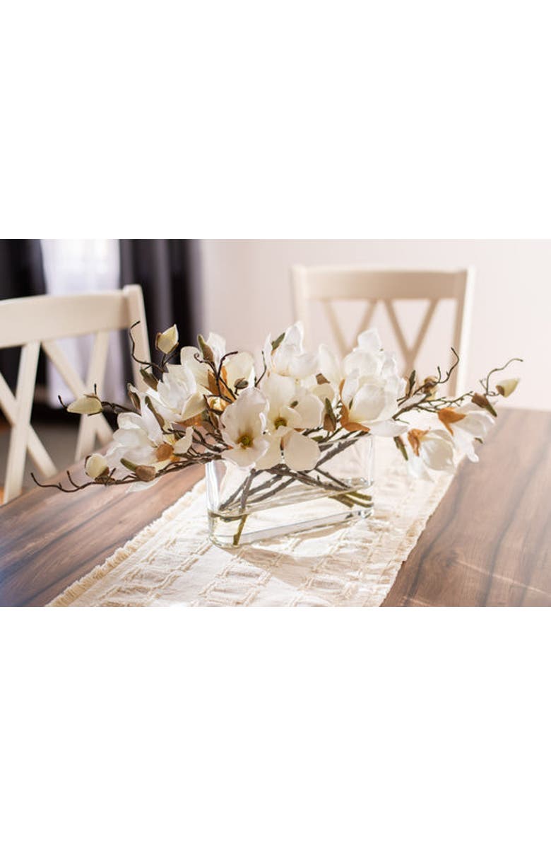 Darby Creek Trading White Magnolia Blossom Branch Centerpiece Water Illusion Arrangement in Oval Pocket Vase, Alternate, color, White