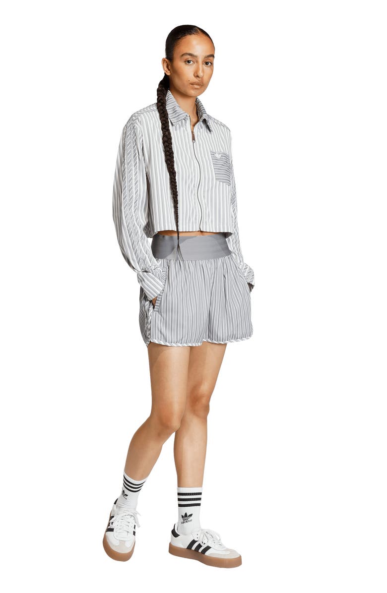 adidas Originals Stripe High Rise Poplin Short, Alternate, color, Grey Three/ Utility Black