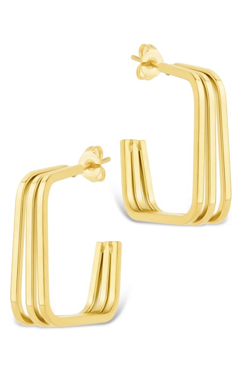 Sterling Forever Davina Square Triple Hoop Earrings In Gold
