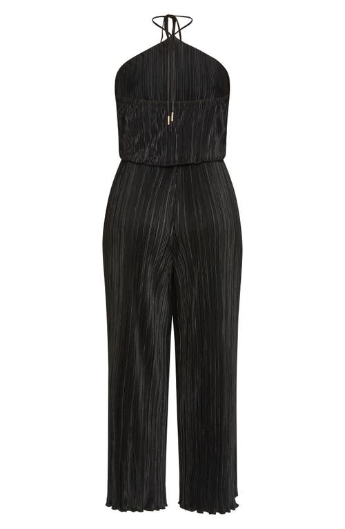City Chic Chelo Plissé Halter Jumpsuit In Black