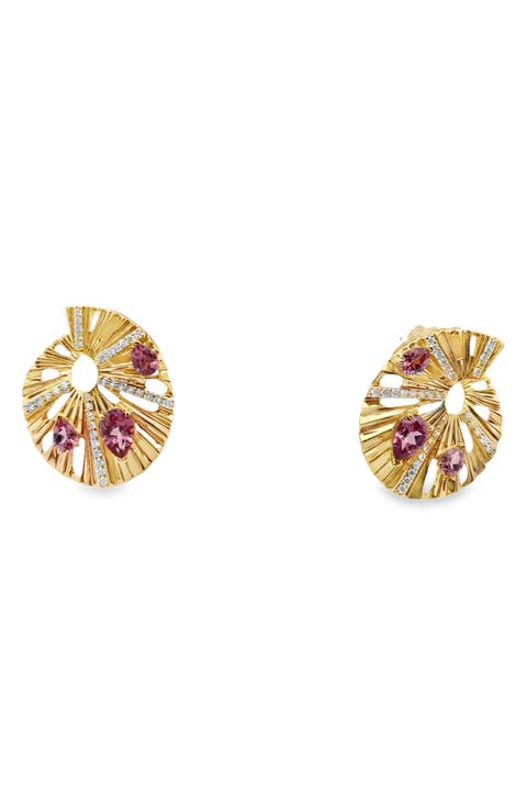 Bahia 18k Gold Diamond & Stone Stud Earrings