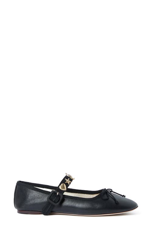 Loeffler Randall Chiara Leather Mary Jane Flats In Black/gold