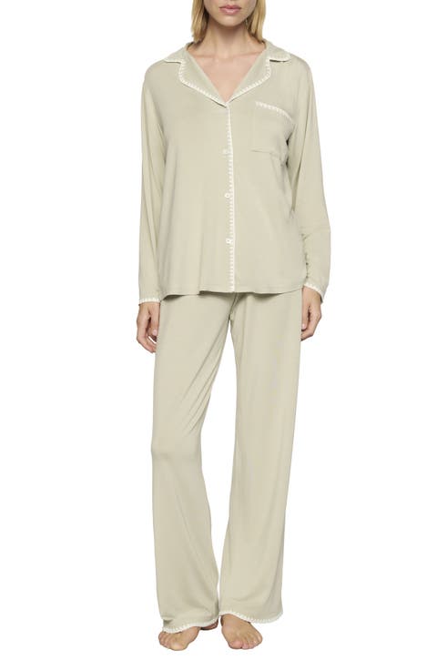 Frida Contrast Embroidery Knit Pajamas