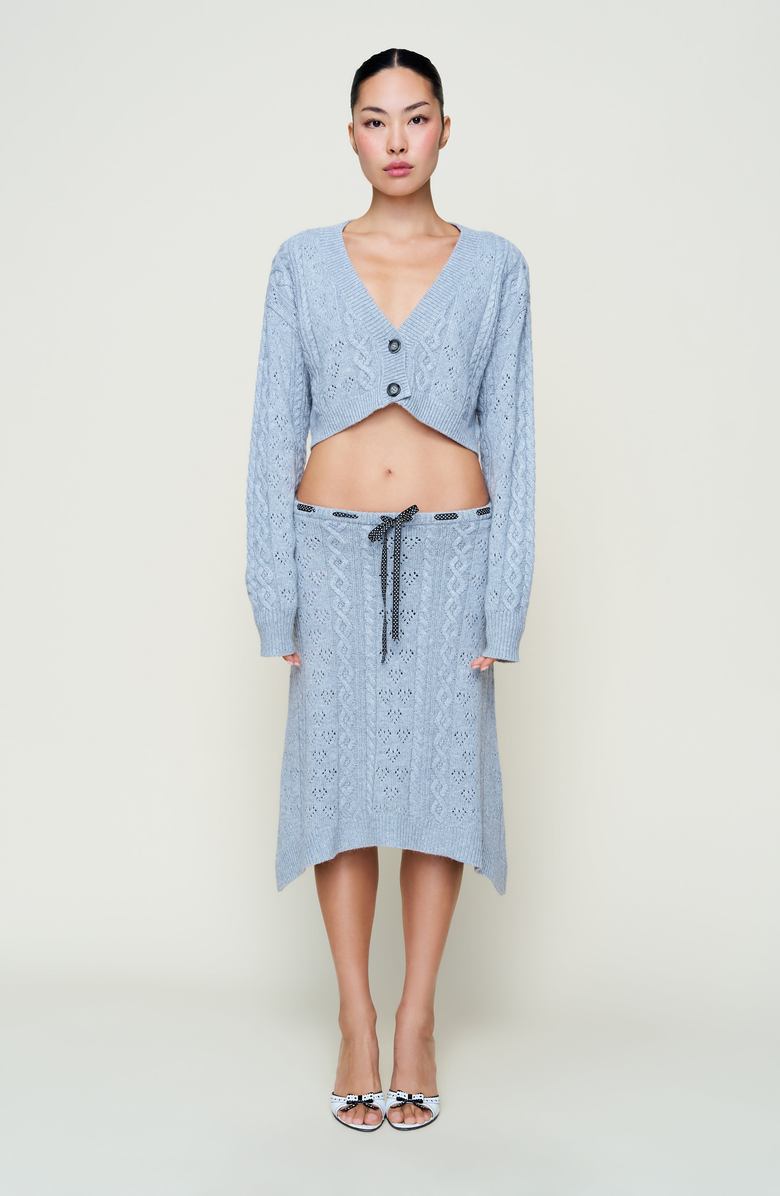 Guizio Noah Wool Cable Crop Cardigan, Alternate, color, Heather Grey