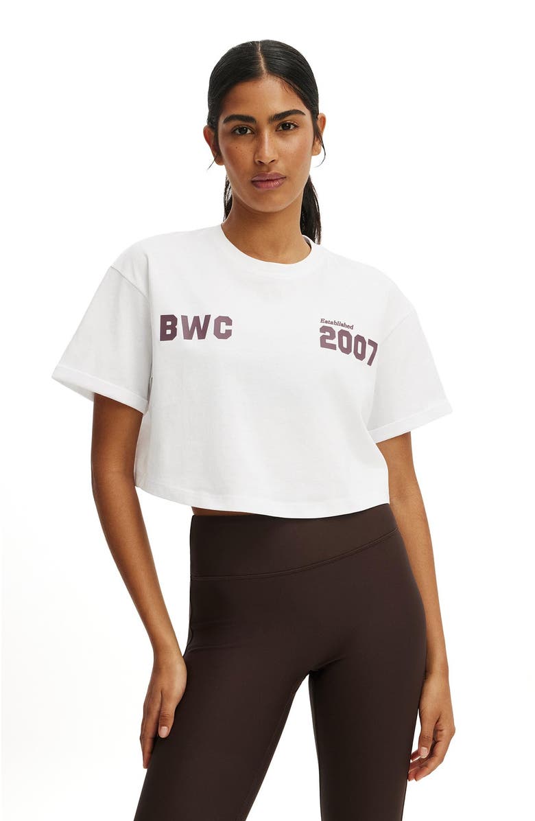COTTON ON BODY Women's Active Cropped Graphic Active Tee, Main, color, White