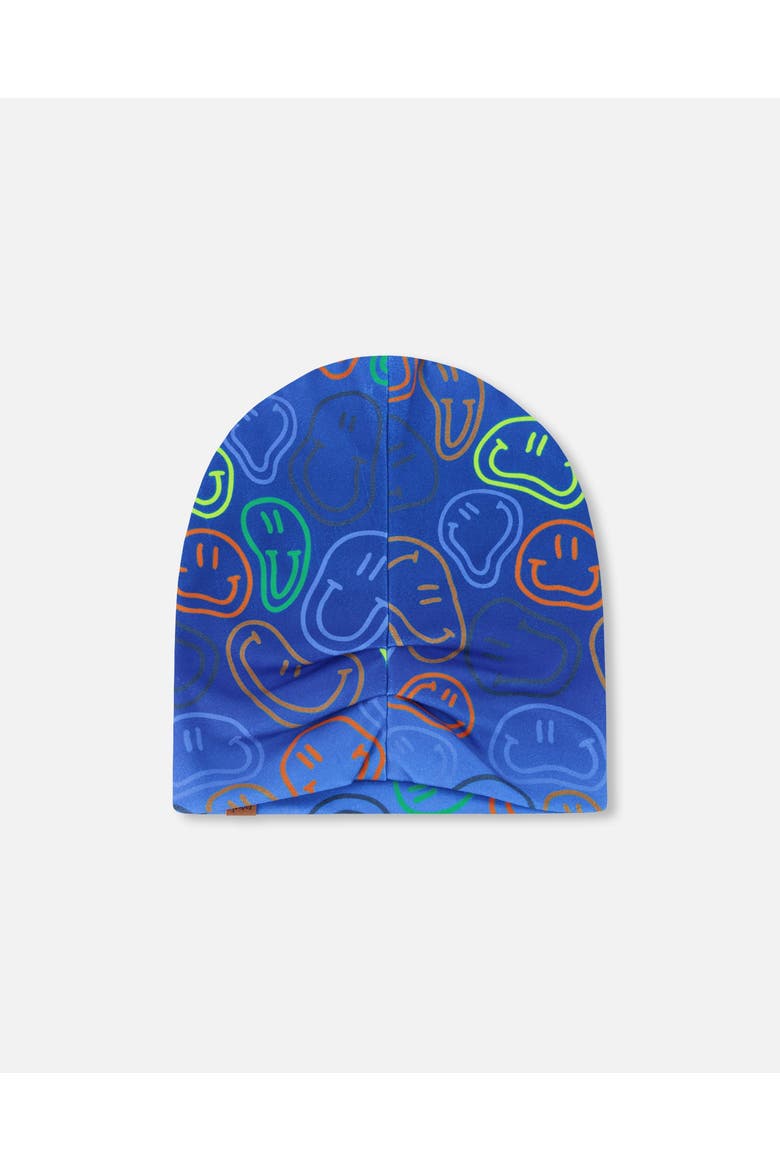 Stretch Jersey Printed Smileys Beanie, Alternate, color, Blue Printed Smileys