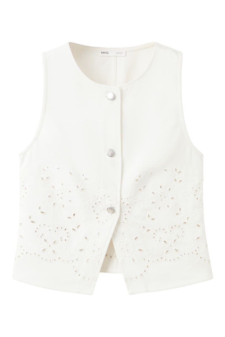 Eyelet Embroidered Denim Vest, Alternate, color, WHITE