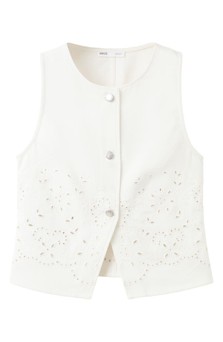 MANGO Eyelet Embroidered Denim Vest, Alternate, color, White