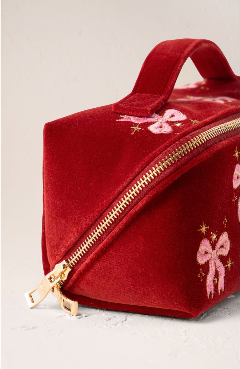 Elizabeth Scarlett Dazzling Bows Velvet Open Flat Makeup Bag, Alternate, color, Rouge