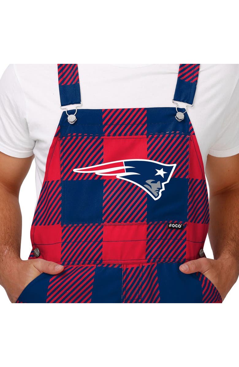 FOCO Men's FOCO Navy New England Patriots Big Logo Plaid Overalls, Alternate, color,
