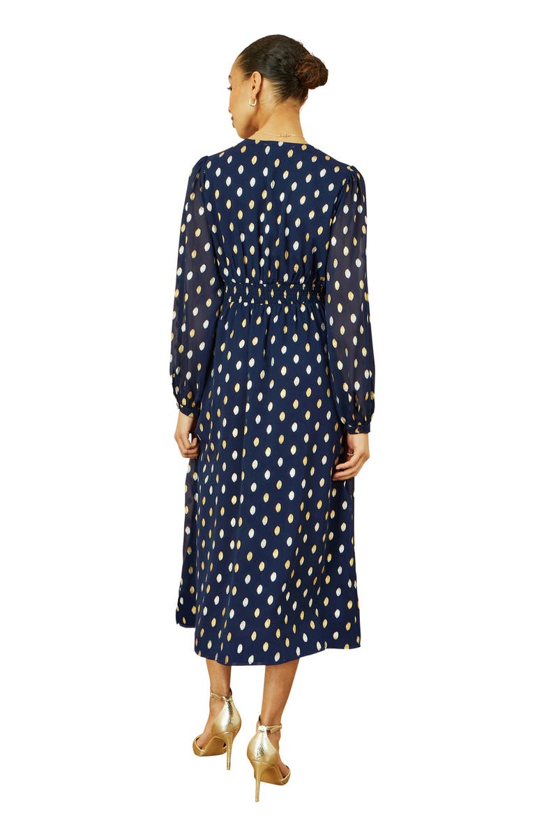 Yumi Elegant Foil Print Midi Dress, Alternate, color, Navy