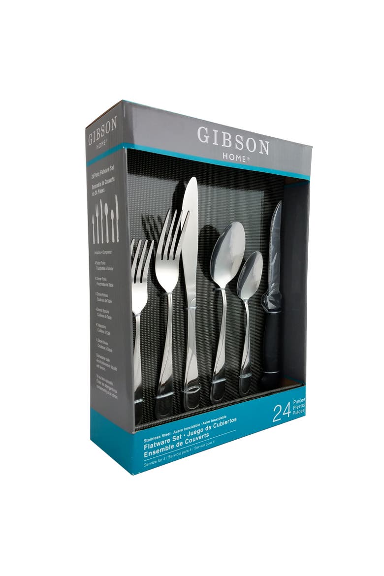 Trillium Plus 24 Piece Stainless Steel Flatware Set with 4 Steak Knives, Main, color, Silver