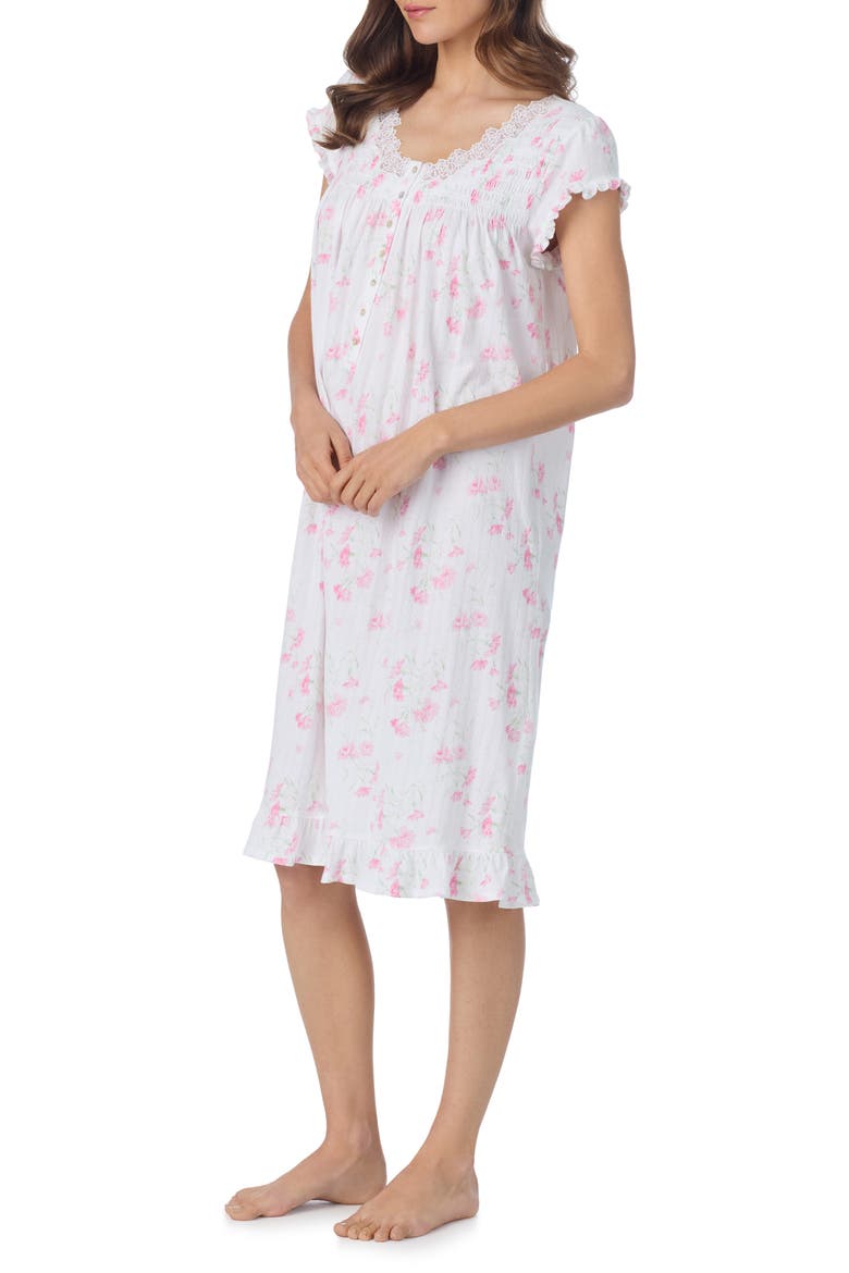 Floral Print Cap Sleeve Cotton Waltz Nightgown, Alternate, color, WHITE/ PINK