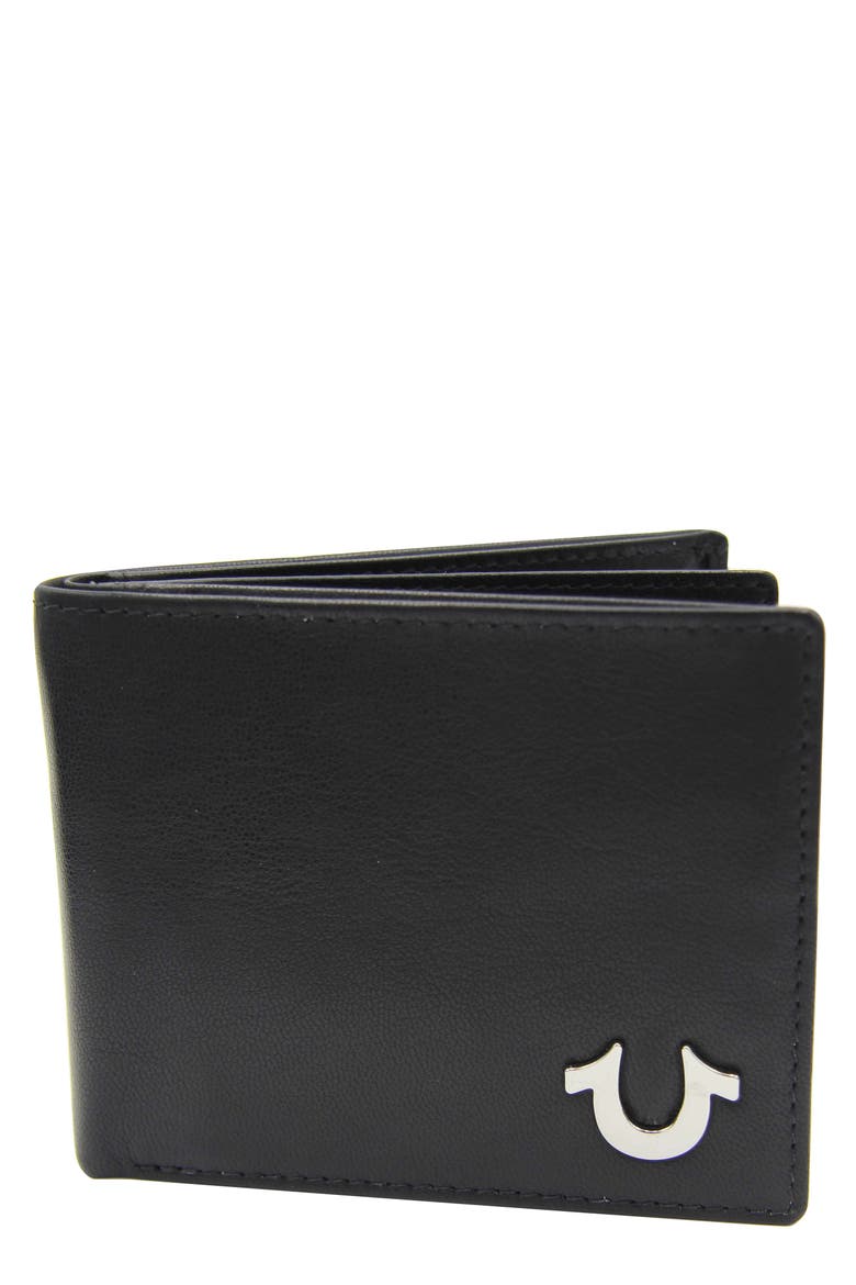 Bifold Leather Wallet, Main, color, BLACK/ SILVER