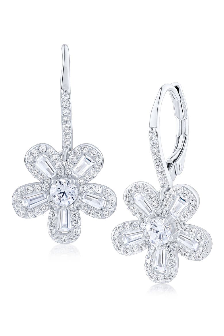Cubic Zirconia Flower Drop Earrings, Main, color, CLEAR SILVER