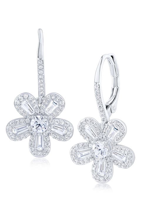 Cubic Zirconia Flower Drop Earrings
