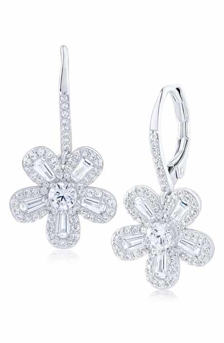 CZ by Kenneth Jay Lane Cubic Zirconia Flower Drop Earrings