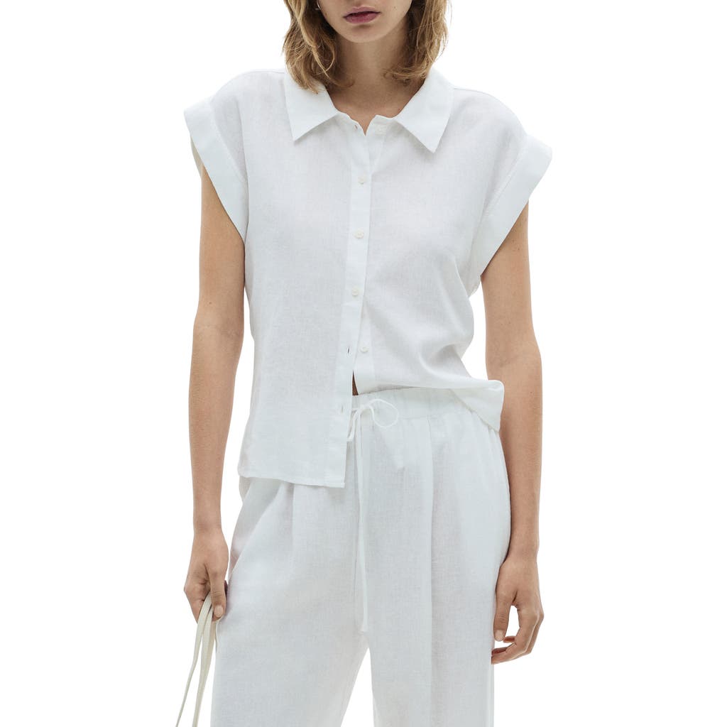Shop Mango Flowing Linen Blend Blouse In White